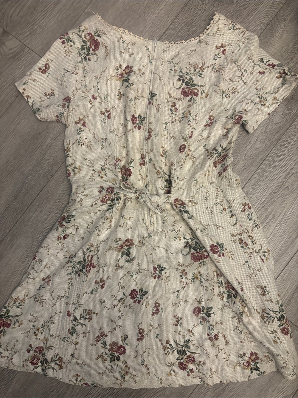 Vintage Cottagecore Prairie Girl 90s Floral Cream Pink Lace Trim - Picture 9 of 10